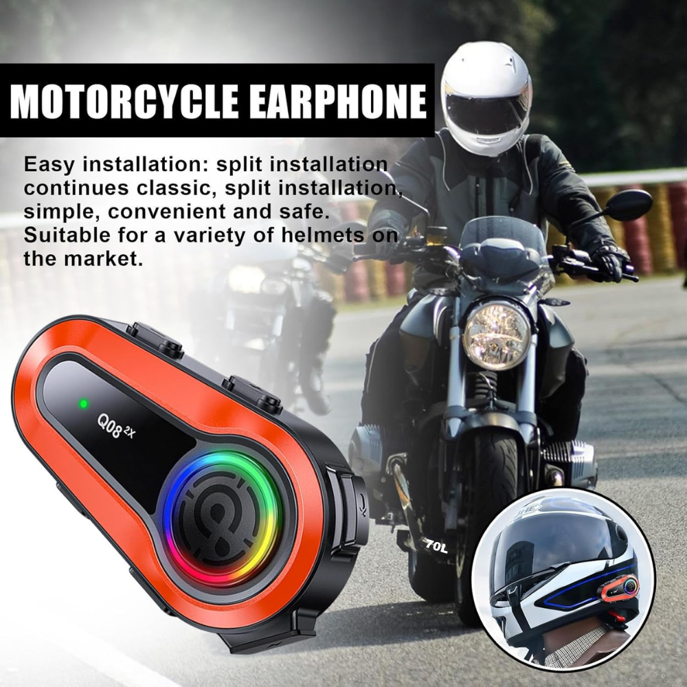 Intercomunicador Moto Casco Q08 Pro Bluetooth 5.0 1000m Música IPX6