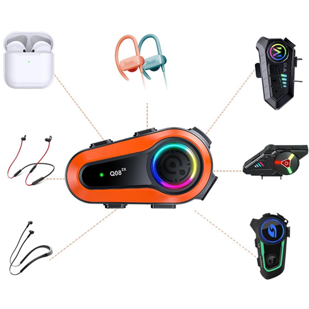Intercomunicador Moto Casco Q08 Pro Bluetooth 5.0 1000m Música IPX6