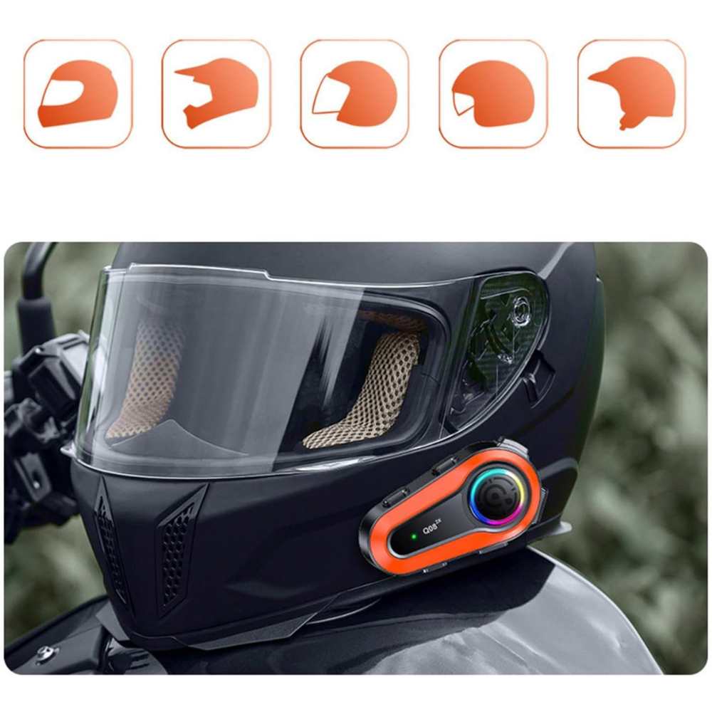 Intercomunicador Moto Casco Q08 Pro Bluetooth 5.0 1000m Música IPX6