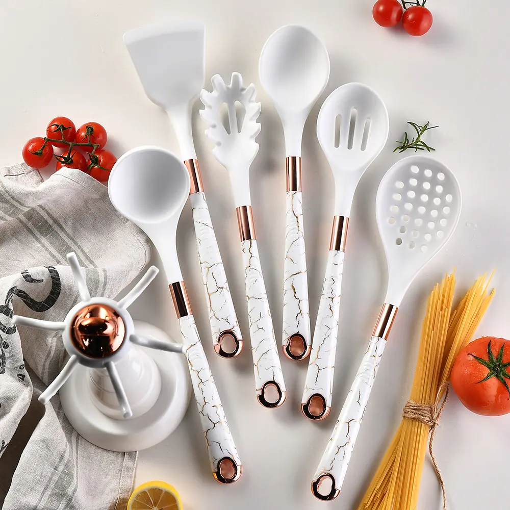 Set Utensilios Cocina Silicona 7 Piezas Base Soporte Libre BPA Calor