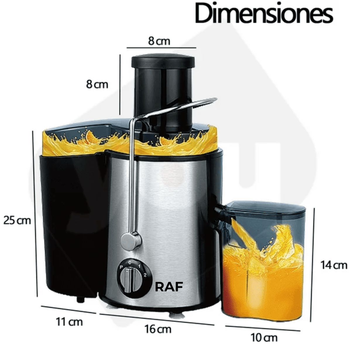 Extractor Jugos Eléctrico RAF 1000W Centrífugo Acero Frutas Verduras