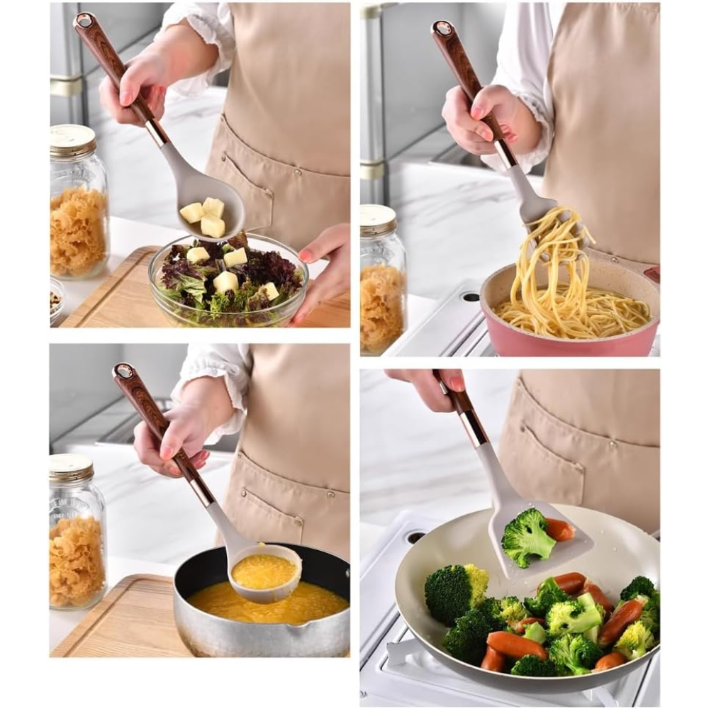 Set Utensilios Cocina Silicona 7 Piezas Base Soporte Libre BPA Calor