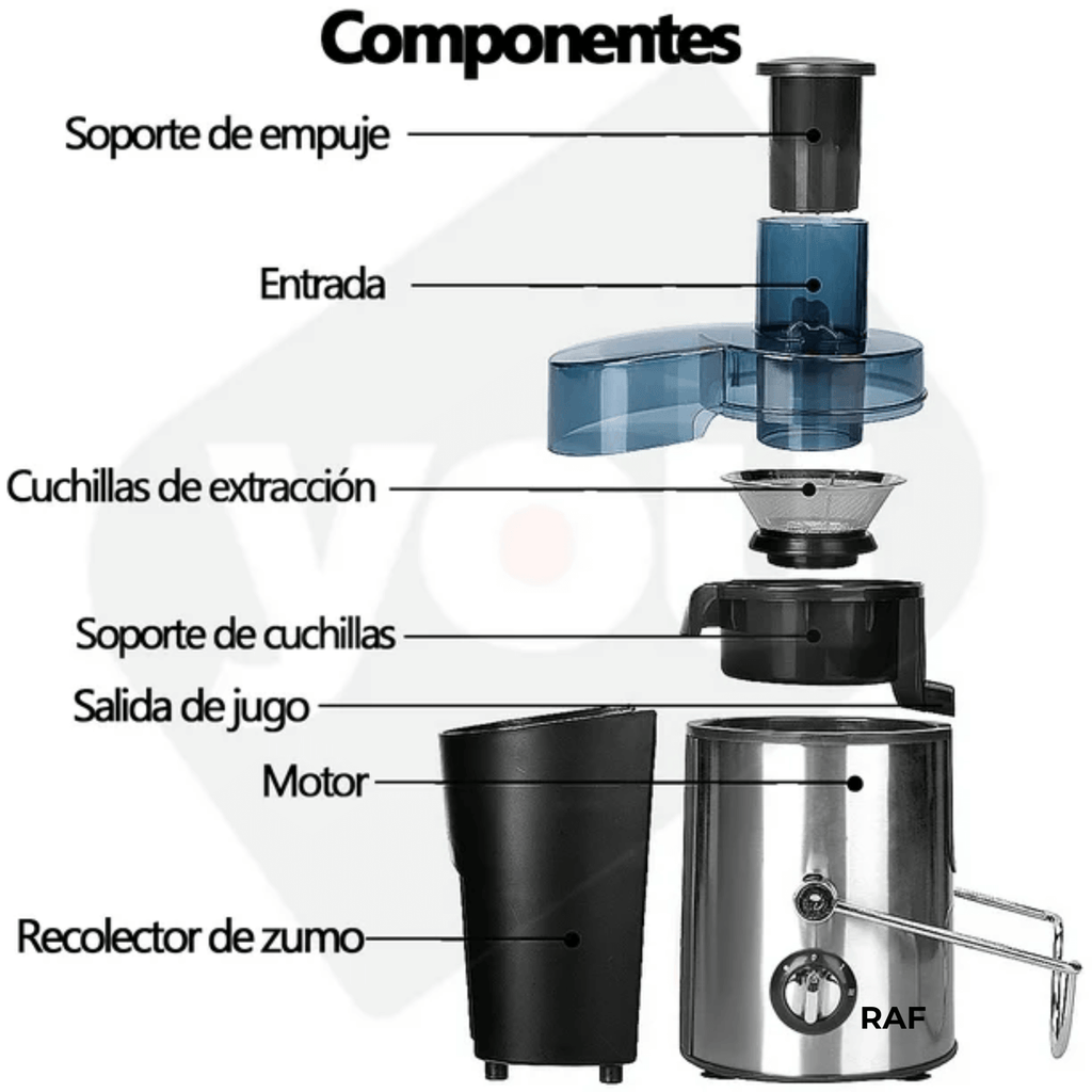 Extractor Jugos Eléctrico RAF 1000W Centrífugo Acero Frutas Verduras
