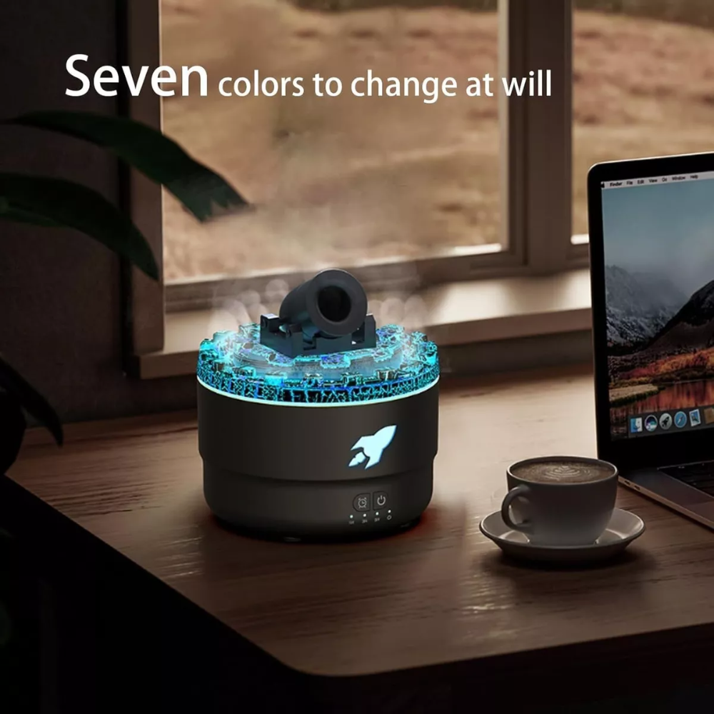 Humidificador Difusor Aromas Cañón Efecto Lava 7 Luces LED Esencia