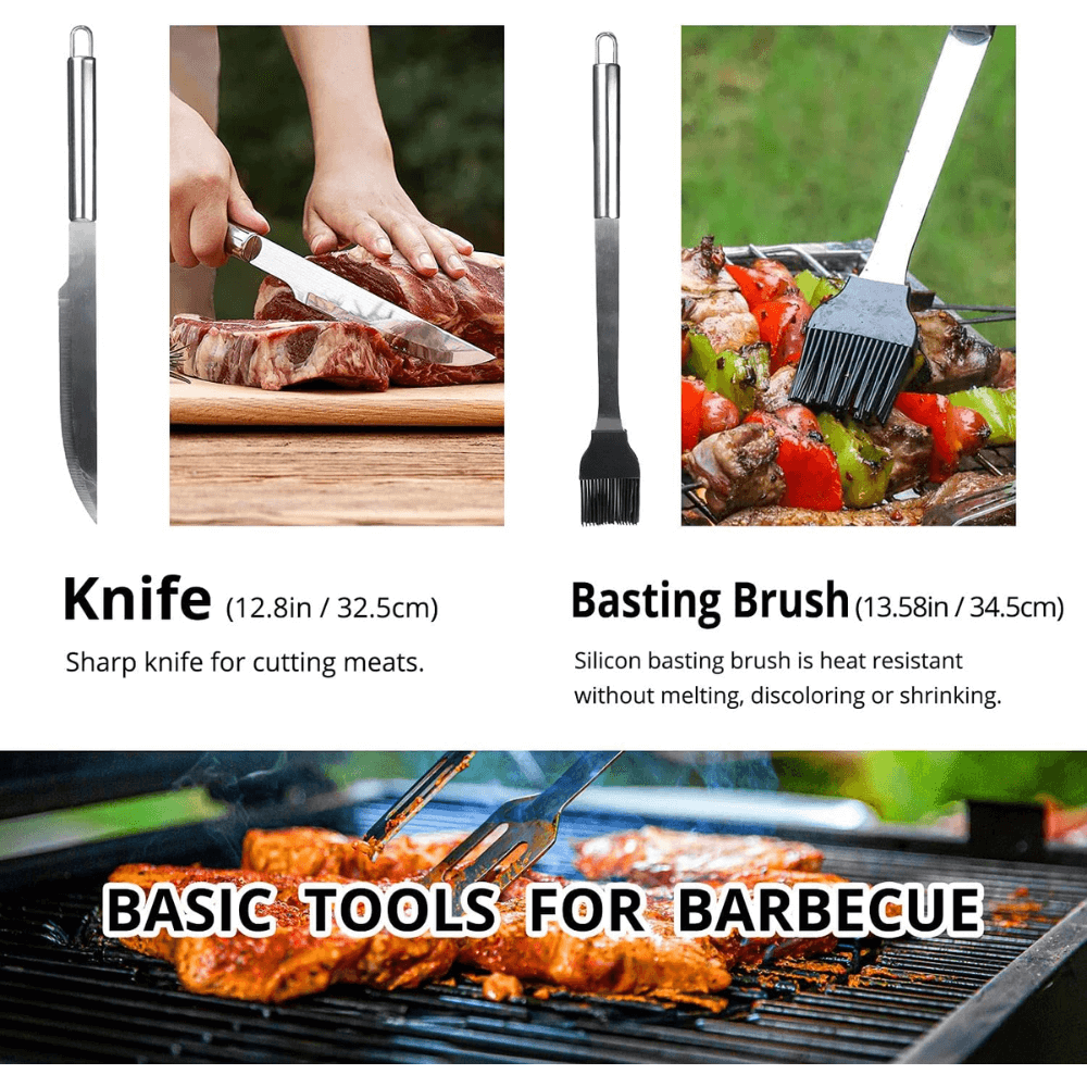 Kit Asados Parrilla BBQ 5 Piezas Acero Inoxidable Estuche Pinza