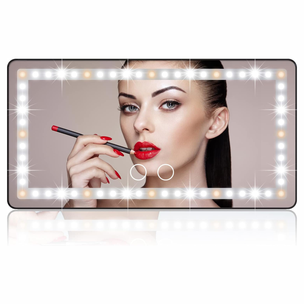 Espejo Maquillaje Carro Luz LED 3 Tonos Recargable USB Portátil