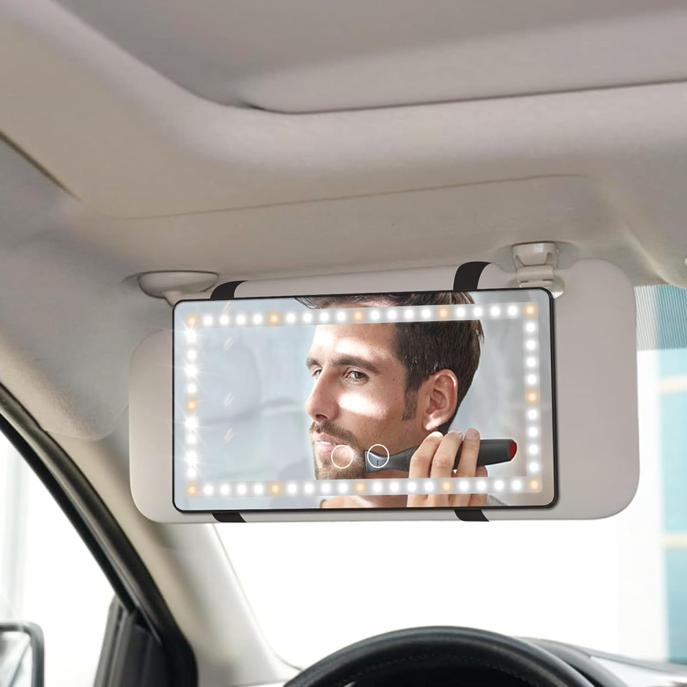 Espejo Maquillaje Carro Luz LED 3 Tonos Recargable USB Portátil