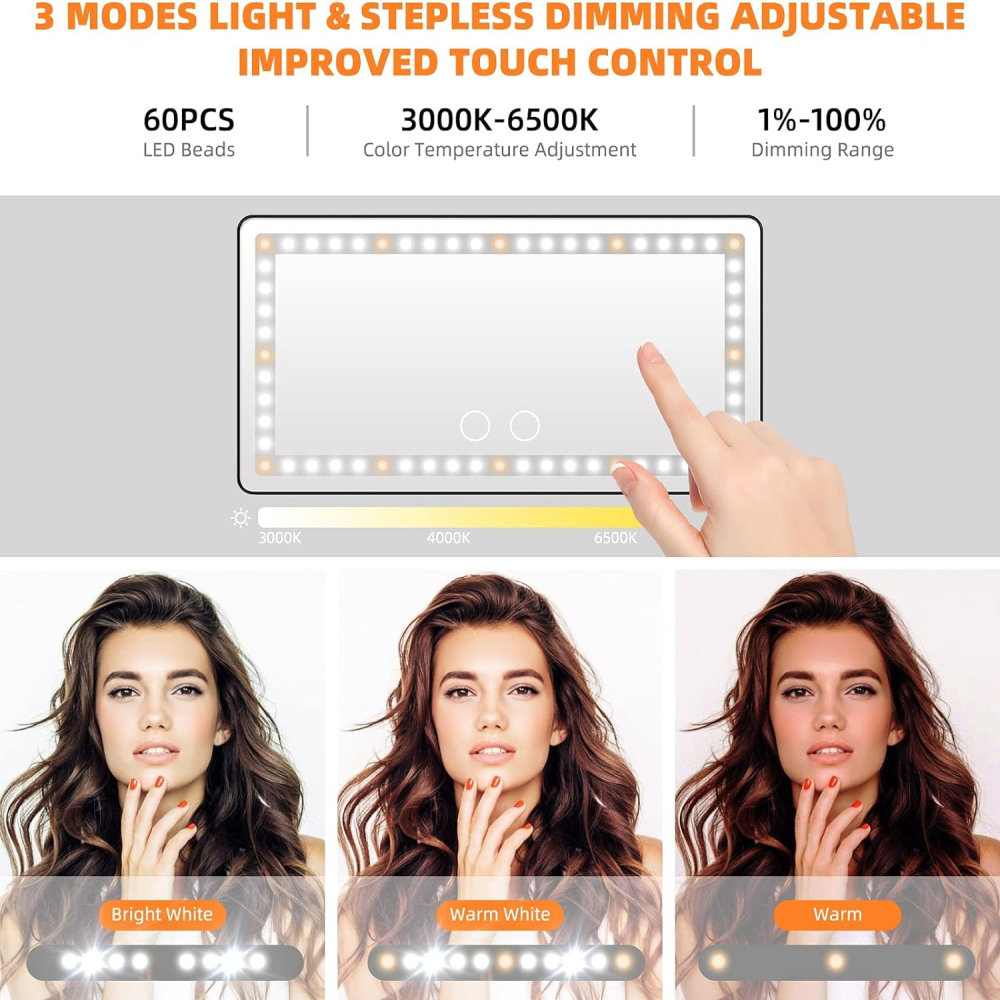 Espejo Maquillaje Carro Luz LED 3 Tonos Recargable USB Portátil