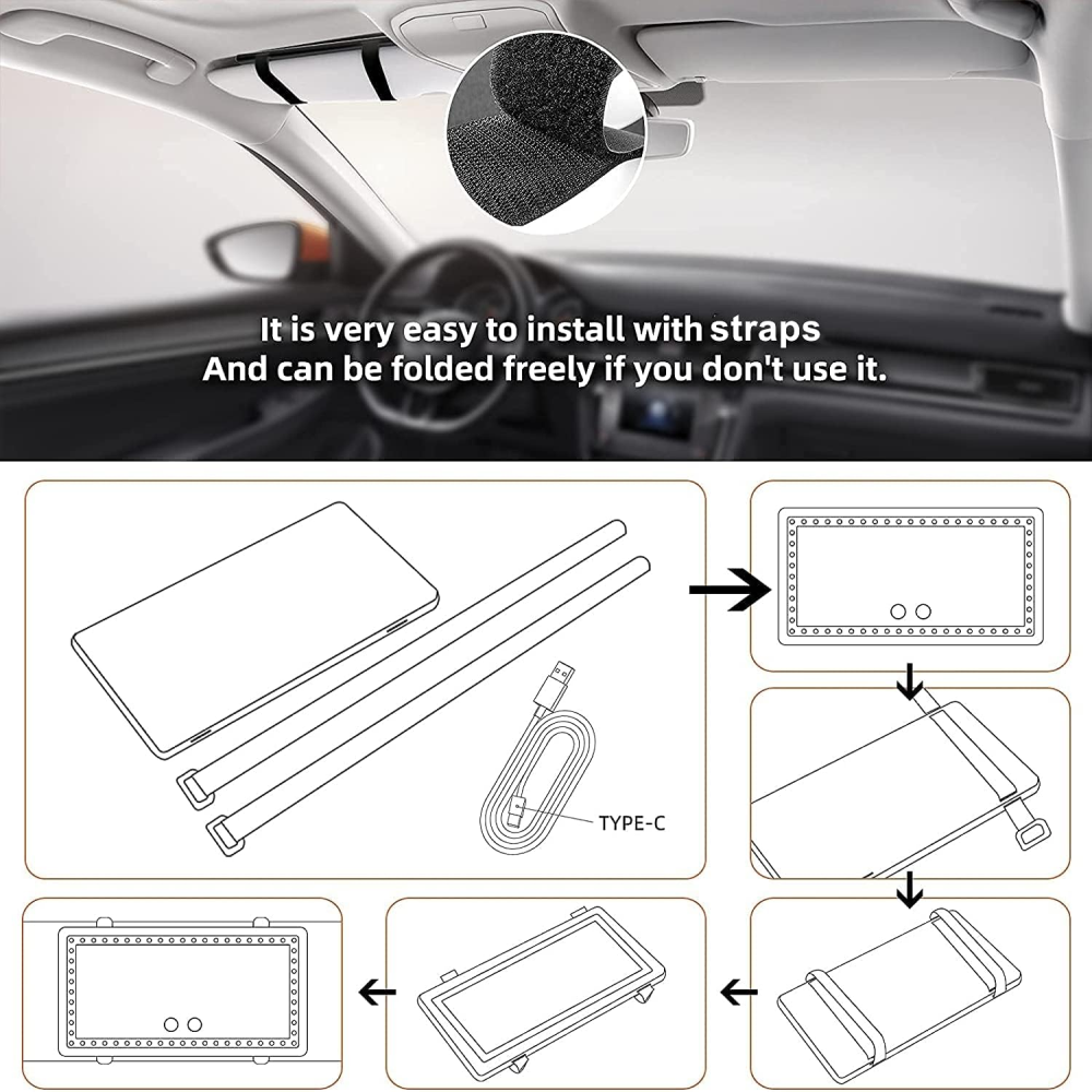 Espejo Maquillaje Carro Luz LED 3 Tonos Recargable USB Portátil