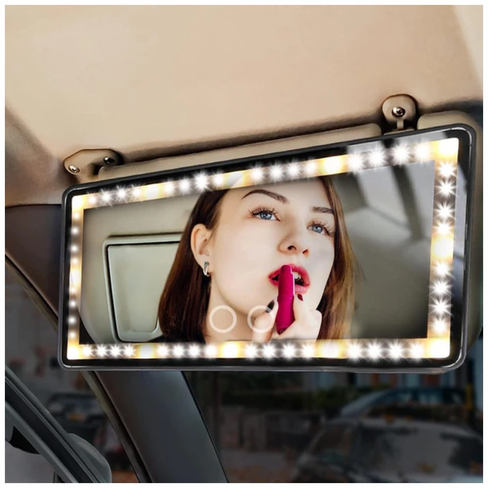 Espejo Maquillaje Carro Luz LED 3 Tonos Recargable USB Portátil