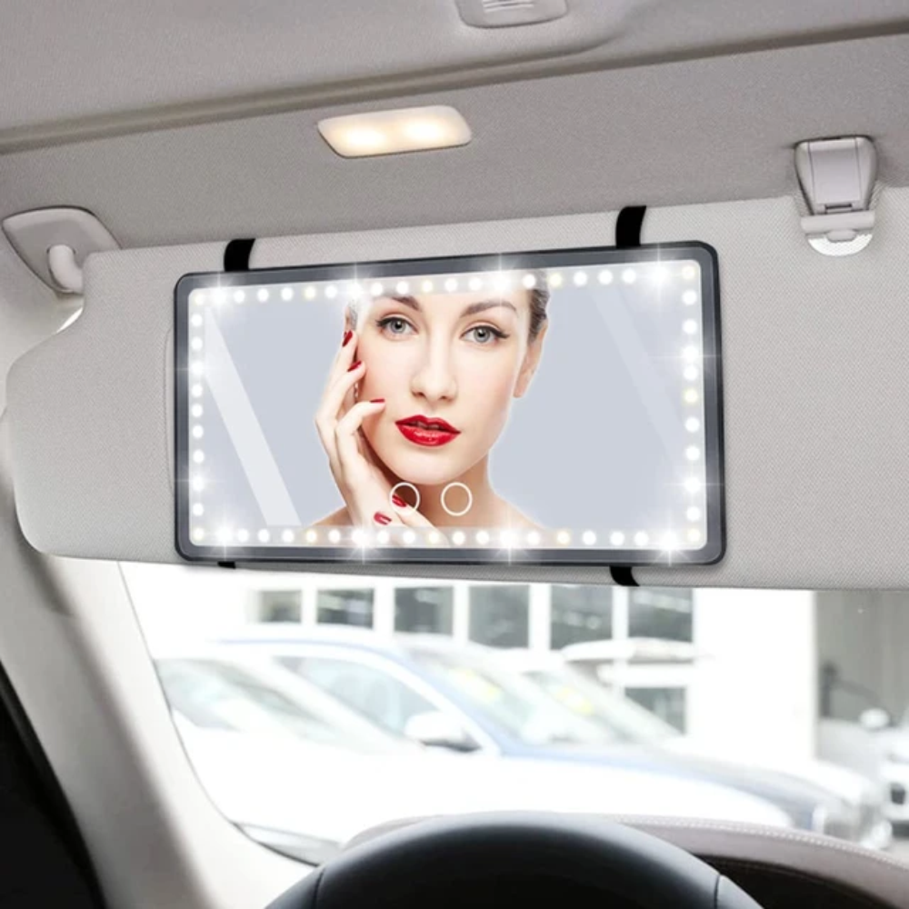 Espejo Maquillaje Carro Luz LED 3 Tonos Recargable USB Portátil
