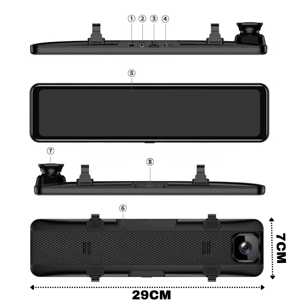 Espejo Retrovisor Cámara Táctil 12 Pulgadas Doble Canal 1080p Sony