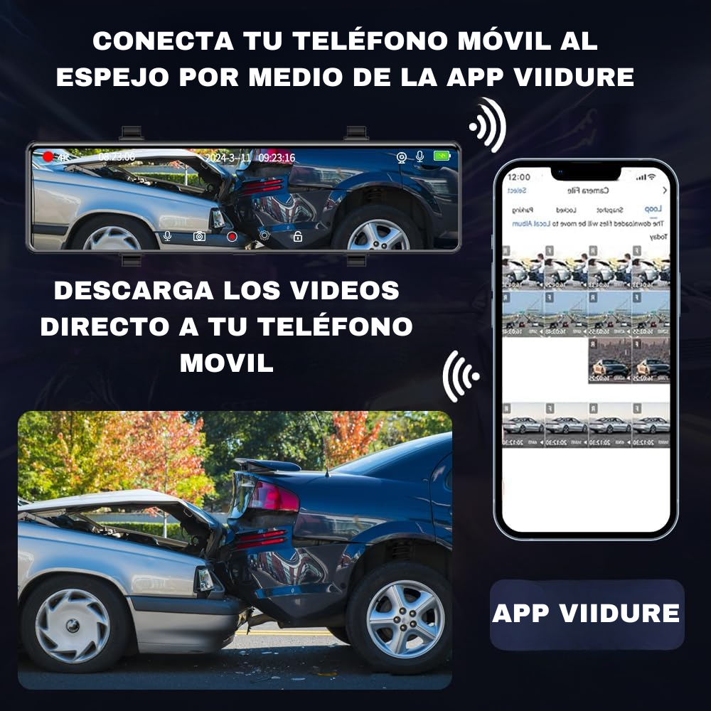Espejo Retrovisor Cámara Táctil 12 Pulgadas Doble Canal 1080p Sony