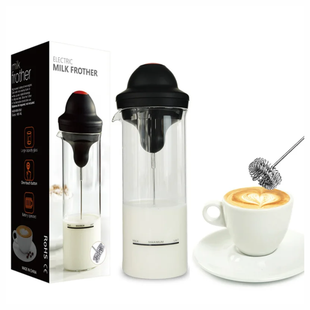 Espumador Leche Eléctrico Batidor Doble Vaso Vidrio Borosilicato 400ml