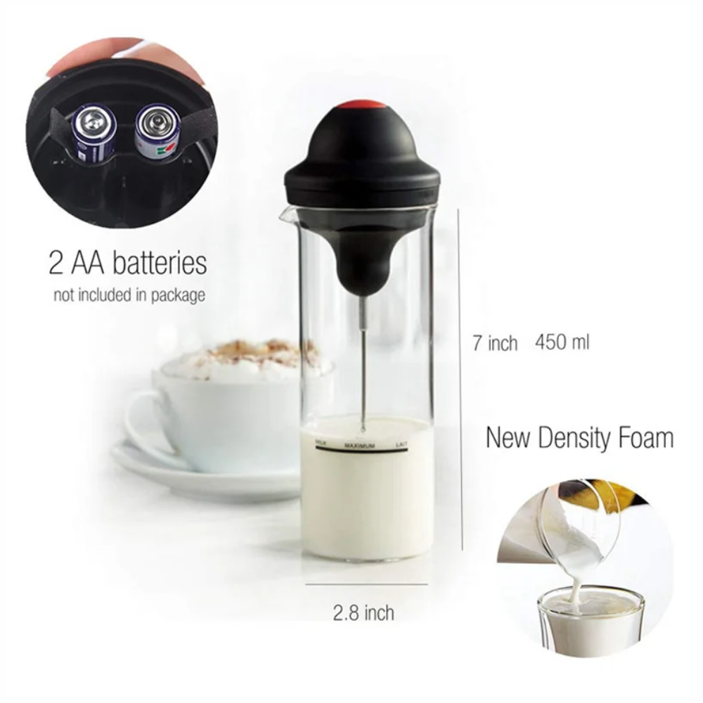 Espumador Leche Eléctrico Batidor Doble Vaso Vidrio Borosilicato 400ml