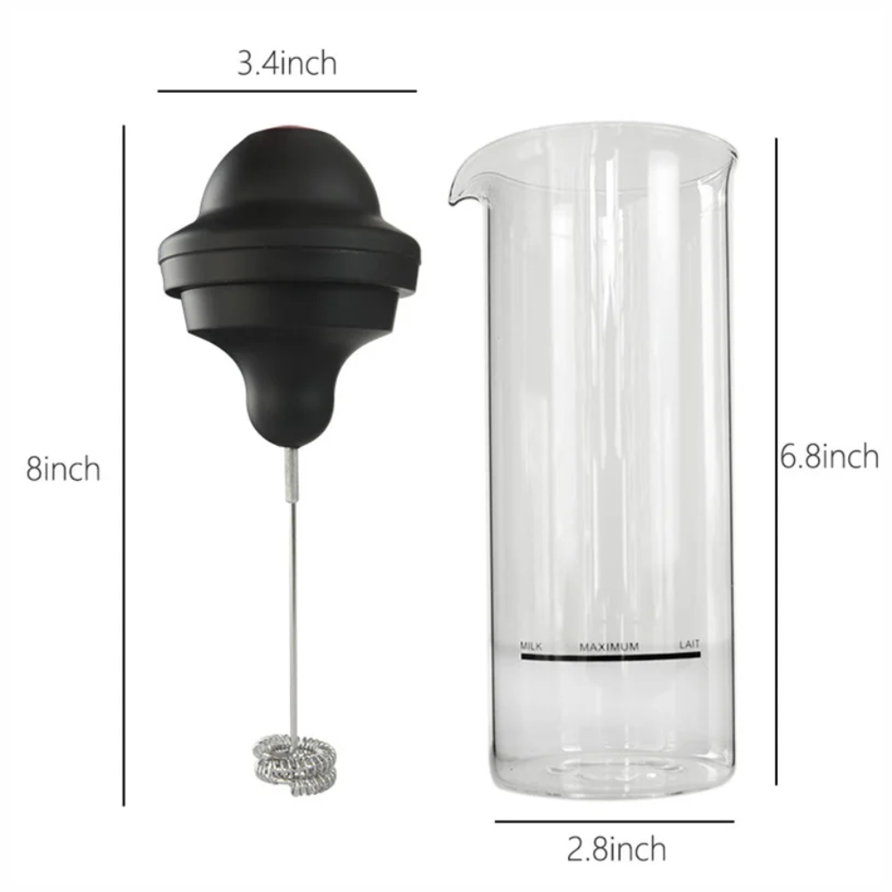 Espumador Leche Eléctrico Batidor Doble Vaso Vidrio Borosilicato 400ml
