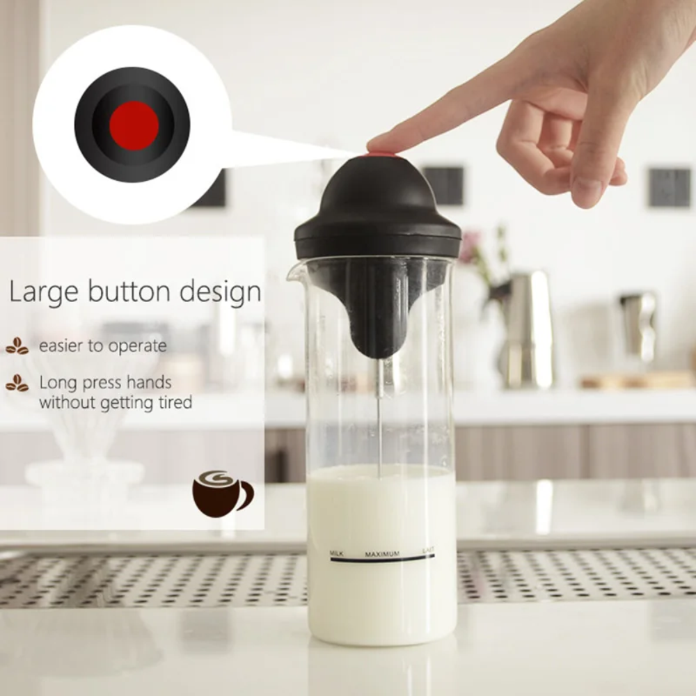 Espumador Leche Eléctrico Batidor Doble Vaso Vidrio Borosilicato 400ml