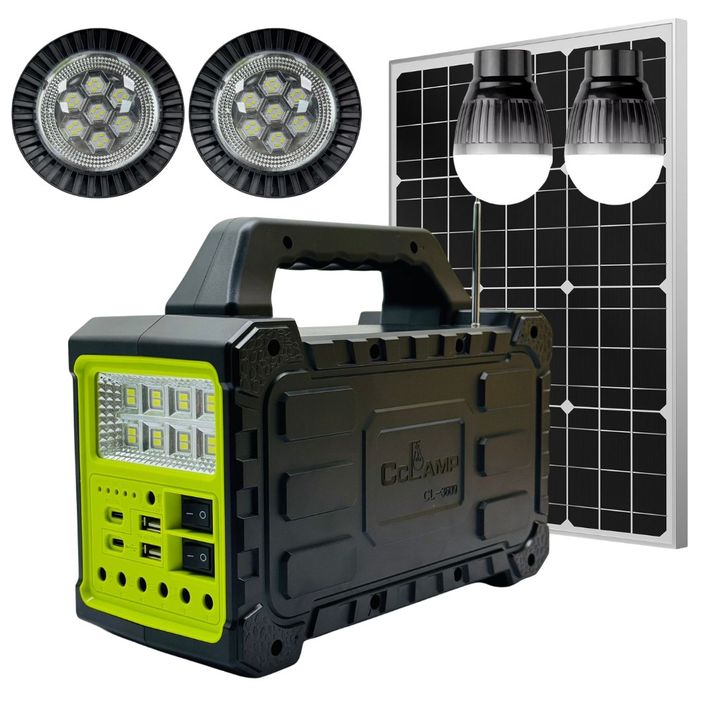 Estación Carga Solar Portátil Inversor 110V Bombillos Adaptadores