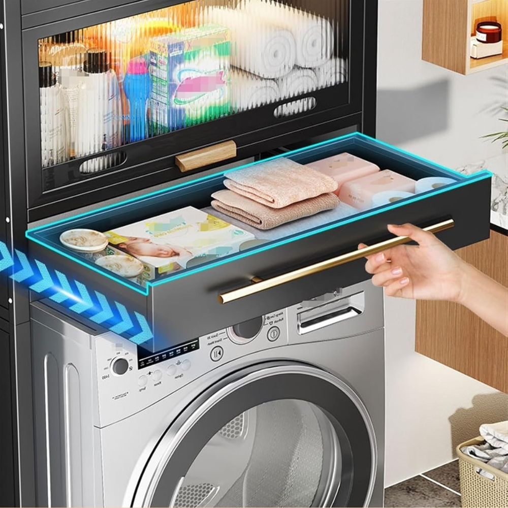 Mueble Organizador Baño Sobre Inodoro Estante Metálico Negro Cajón