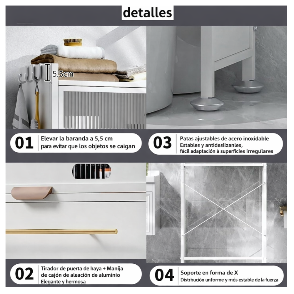 Mueble Organizador Baño Sobre Inodoro Estante Metálico Negro Cajón