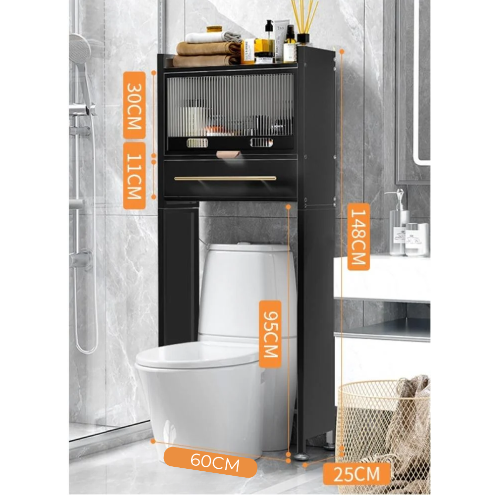 Mueble Organizador Baño Sobre Inodoro Estante Metálico Negro Cajón