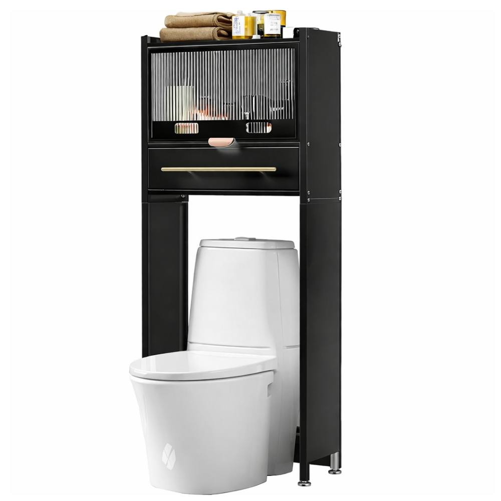Mueble Organizador Baño Sobre Inodoro Estante Metálico Negro Cajón