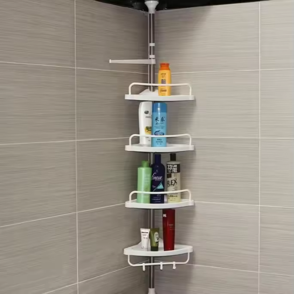 Estante Esquinero Baño Ajustable Altura 2.60m 4 Niveles Piso Techo