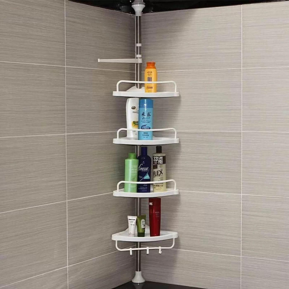 Estante Esquinero Baño Ajustable Altura 2.60m 4 Niveles Piso Techo