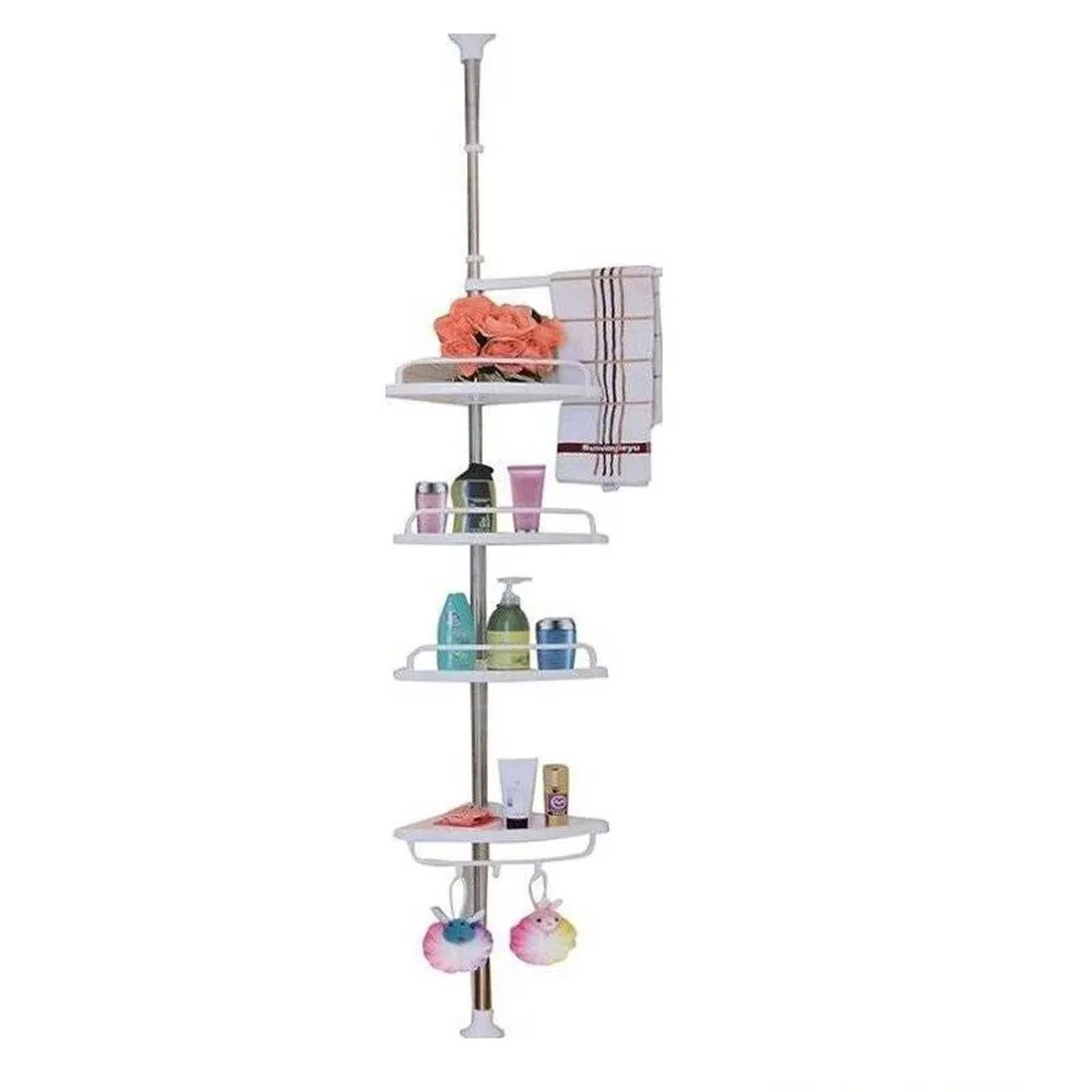 Estante Esquinero Baño Ajustable Altura 2.60m 4 Niveles Piso Techo
