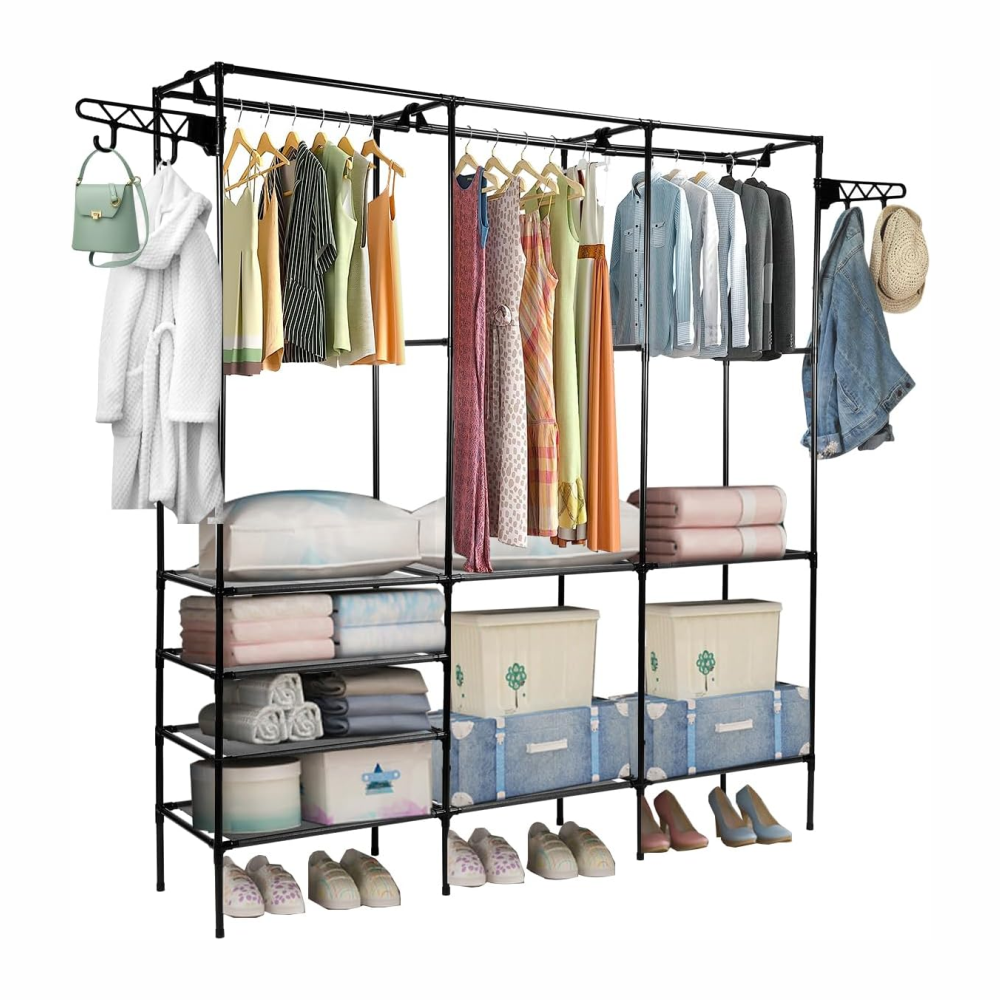 Closet Organizador Perchero Zapatero 3 Estantes Metálico 160cm Ganchos