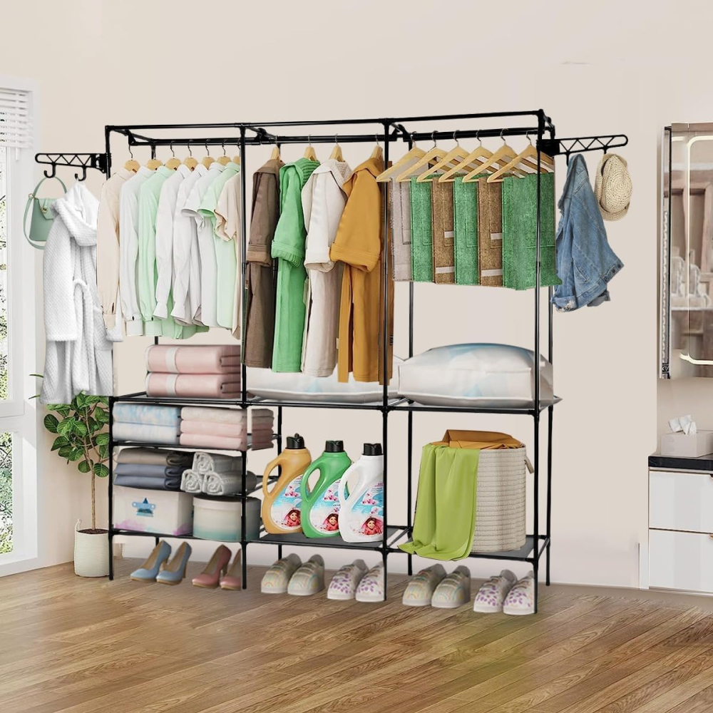 Closet Organizador Perchero Zapatero 3 Estantes Metálico 160cm Ganchos