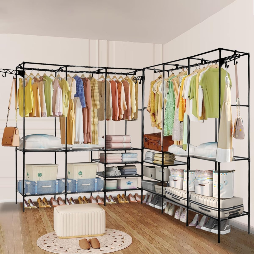 Closet Organizador Perchero Zapatero 3 Estantes Metálico 160cm Ganchos