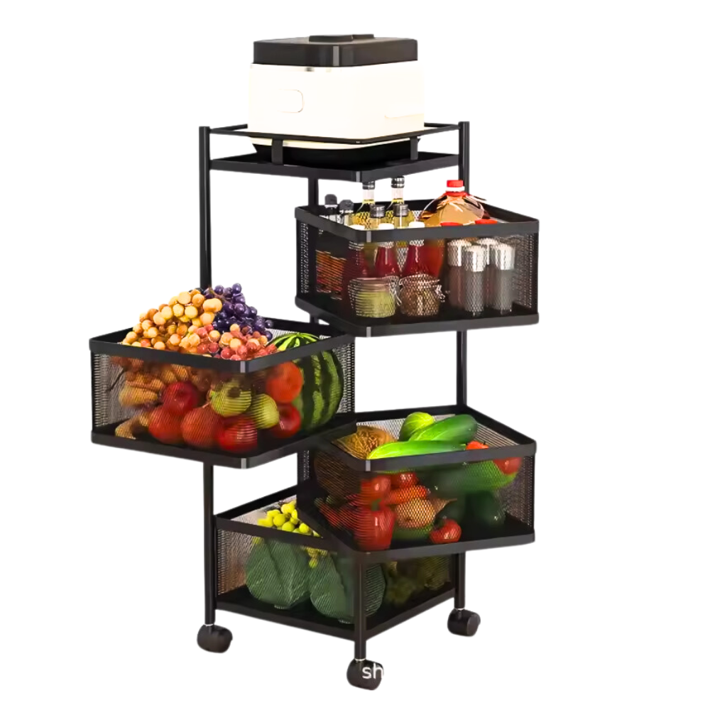 Estante Frutas Verduras 5 Niveles Ruedas Canasta Giratoria SA-200
