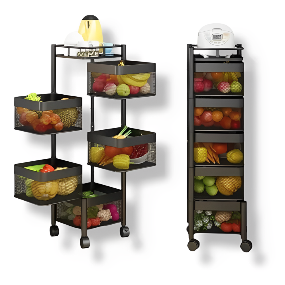 Estante Frutas Verduras 5 Niveles Ruedas Canasta Giratoria SA-200