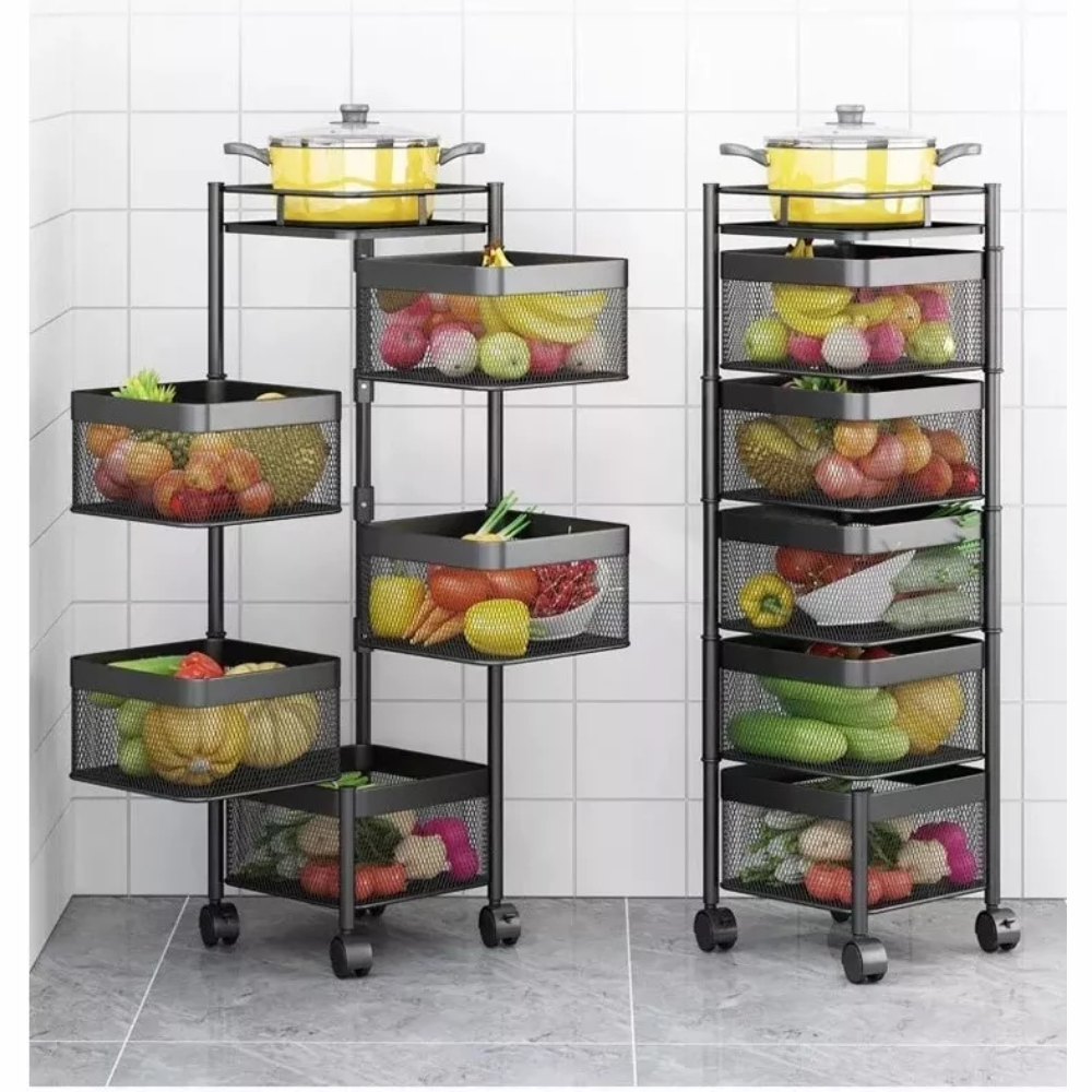 Estante Frutas Verduras 5 Niveles Ruedas Canasta Giratoria SA-200