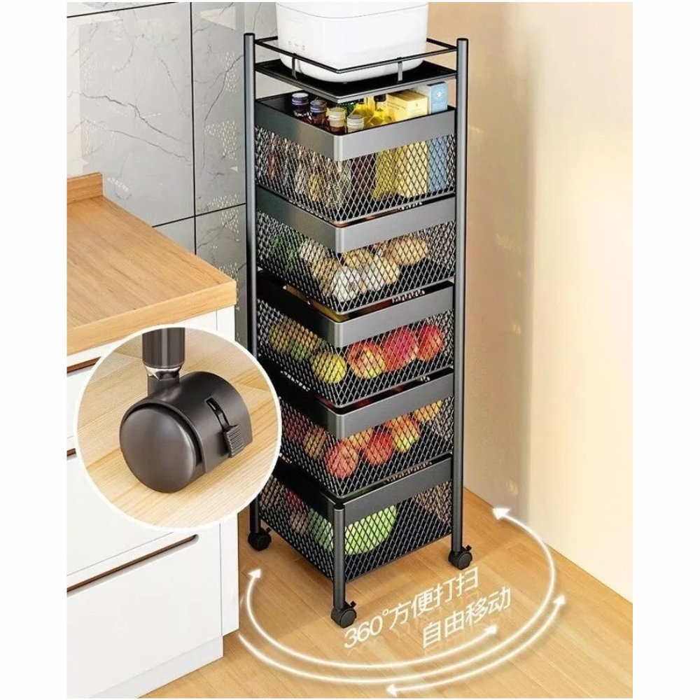 Estante Frutas Verduras 5 Niveles Ruedas Canasta Giratoria SA-200