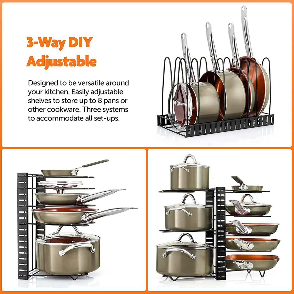 Organizador Ollas Sartenes Tapas 8 Niveles Hierro Ajustable Cocina