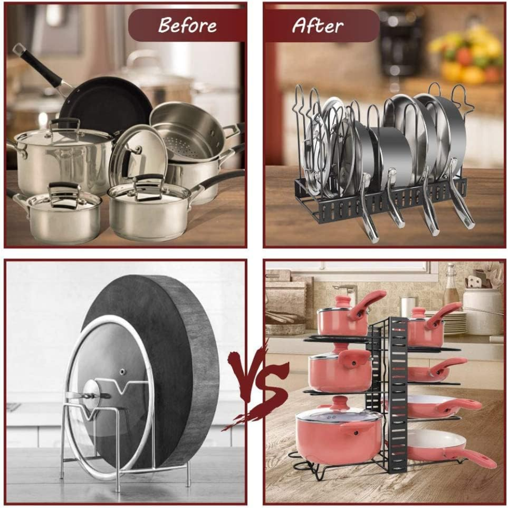 Organizador Ollas Sartenes Tapas 8 Niveles Hierro Ajustable Cocina