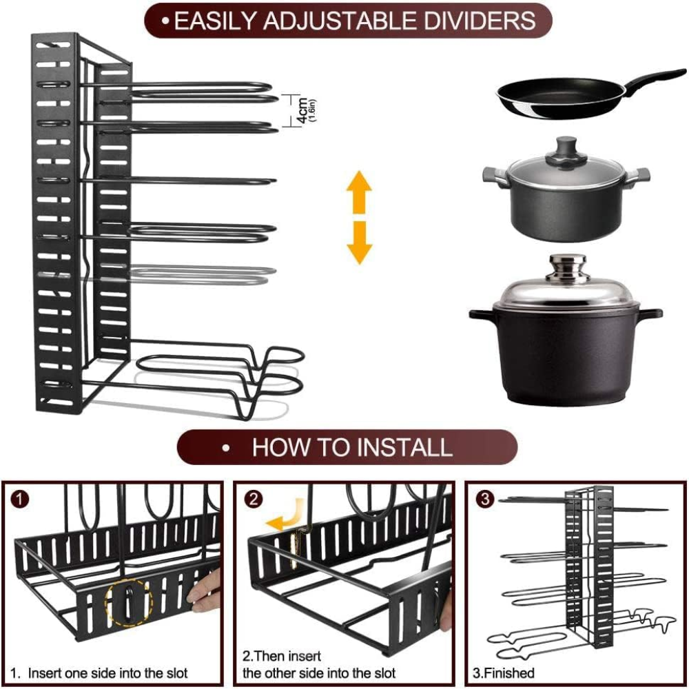 Organizador Ollas Sartenes Tapas 8 Niveles Hierro Ajustable Cocina