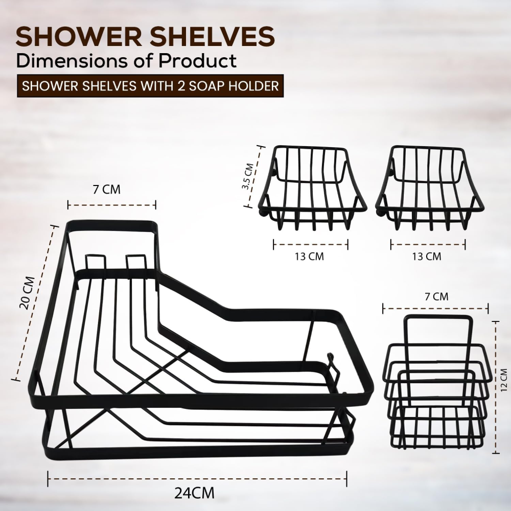 Organizador Ducha Baño Estantes Metálicos Set 5 Piezas Adhesivo Negro
