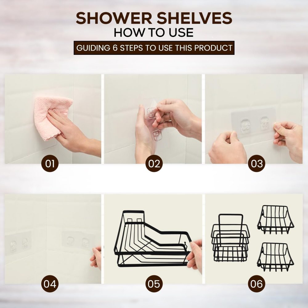 Organizador Ducha Baño Estantes Metálicos Set 5 Piezas Adhesivo Negro