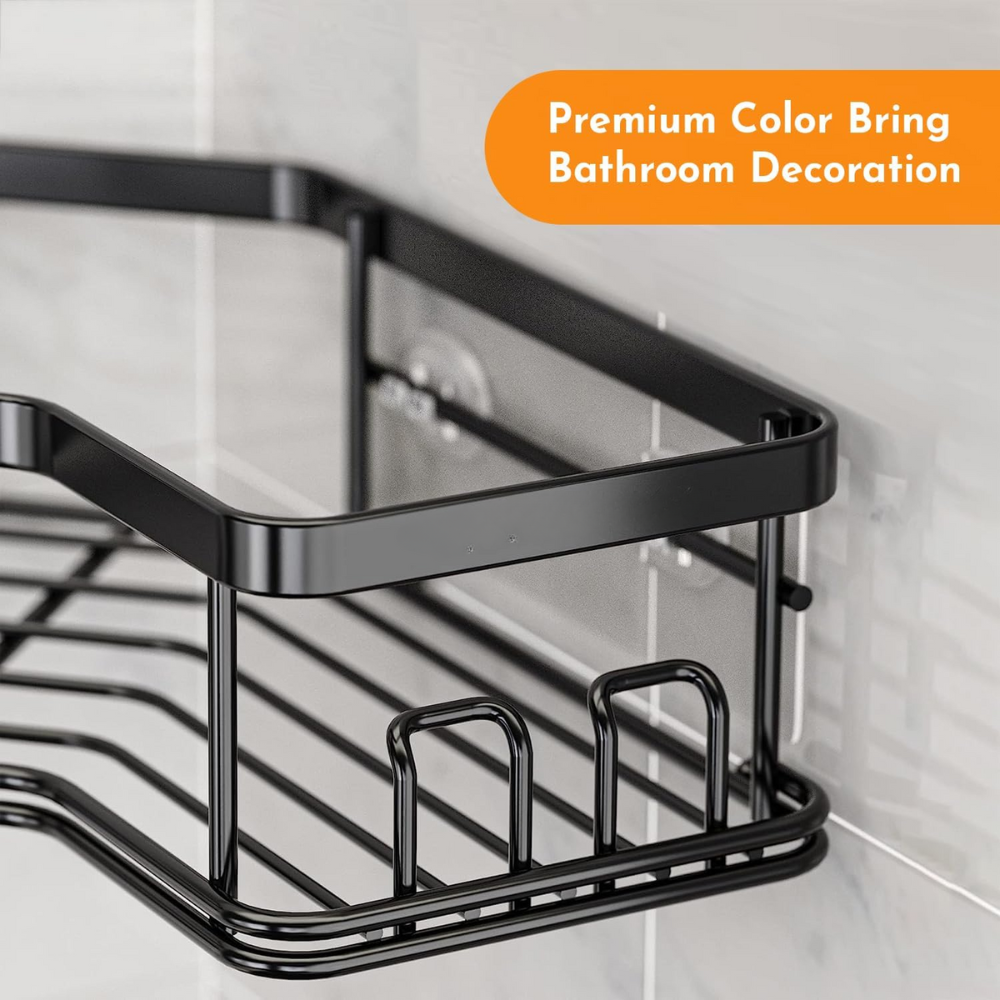 Organizador Ducha Baño Estantes Metálicos Set 5 Piezas Adhesivo Negro