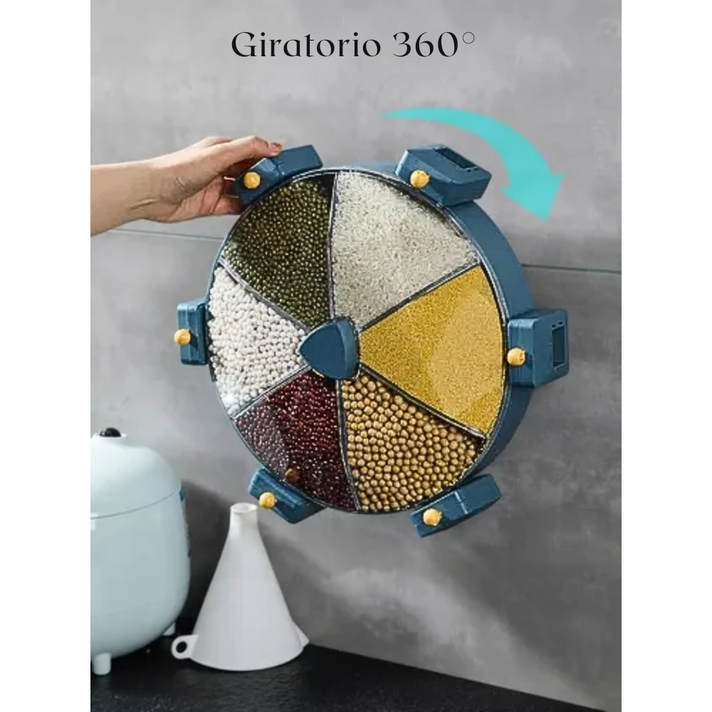 Dispensador Granos Cereales Giratorio 6 Compartimentos Pared 360 Arroz