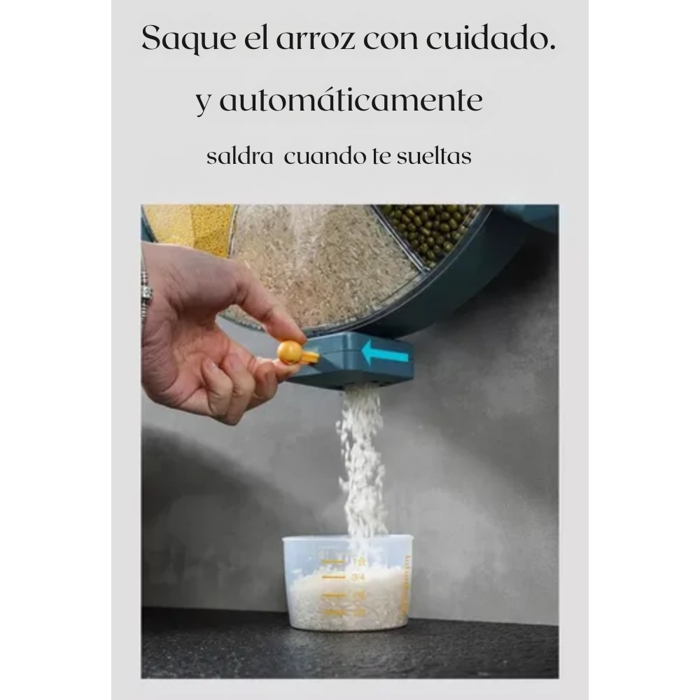 Dispensador Granos Cereales Giratorio 6 Compartimentos Pared 360 Arroz