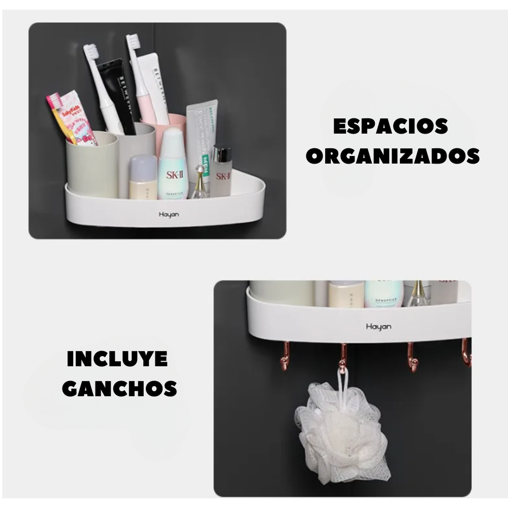 Estante Esquinero Triangular Baño Adhesivo 3 Ganchos Ducha Organizador