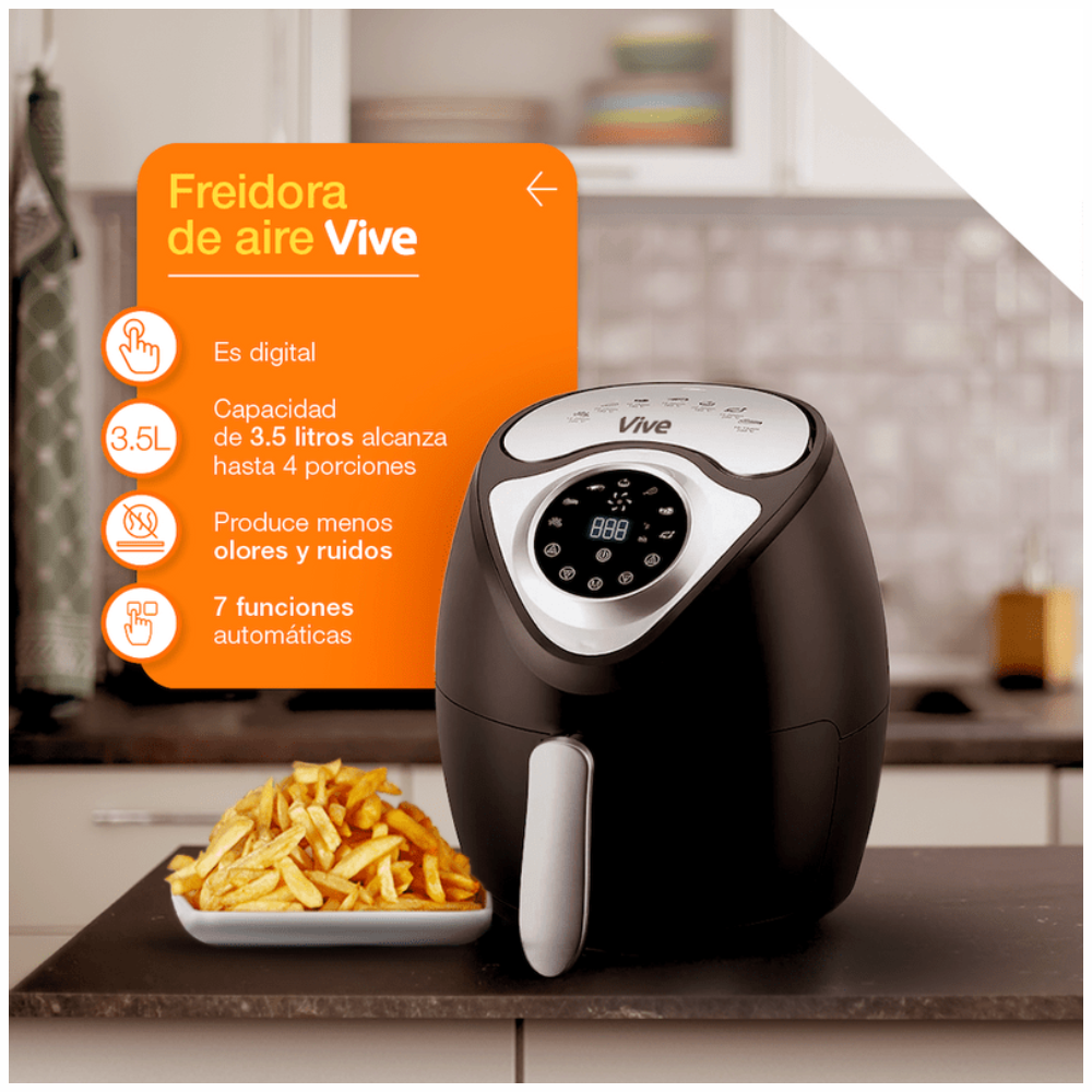 Freidora Aire Digital 3.5 Litros 1500W Canasta Antiadherente Timer