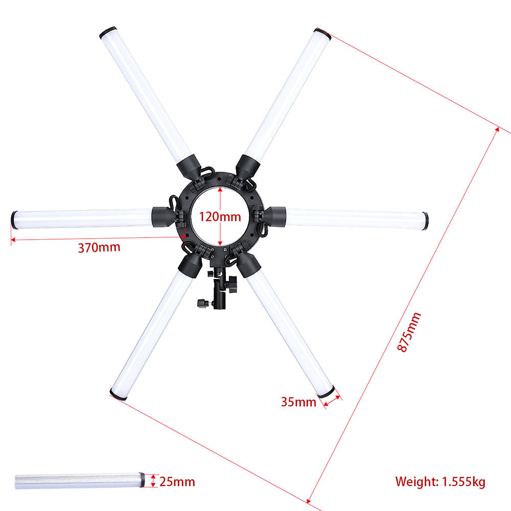 Luz LED Estrella Fotografía 60W 288 LED 6 Brazos Pantalla LCD