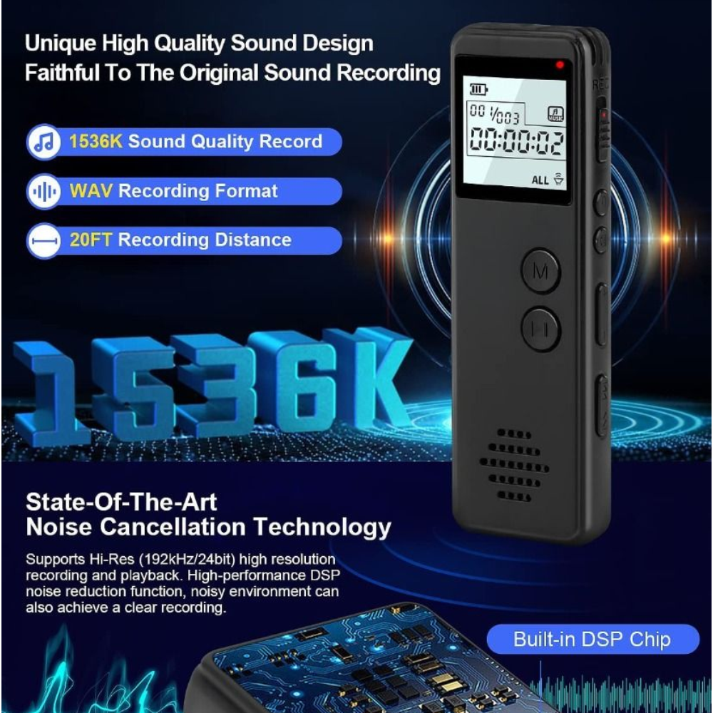 Grabadora Voz Digital Periodista MP3 Pantalla Reducción Ruido 32GB