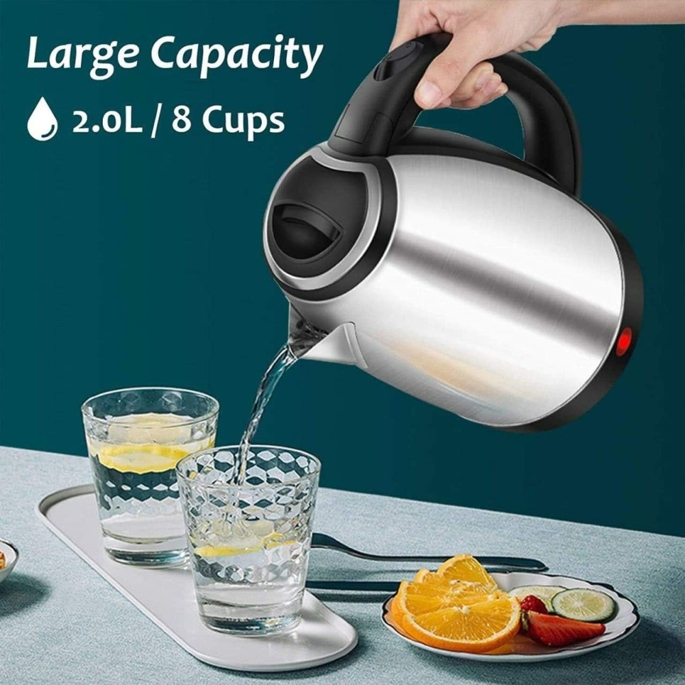 Hervidor Agua Eléctrico Acero Inoxidable 2 Litros 1000W Inalámbrico