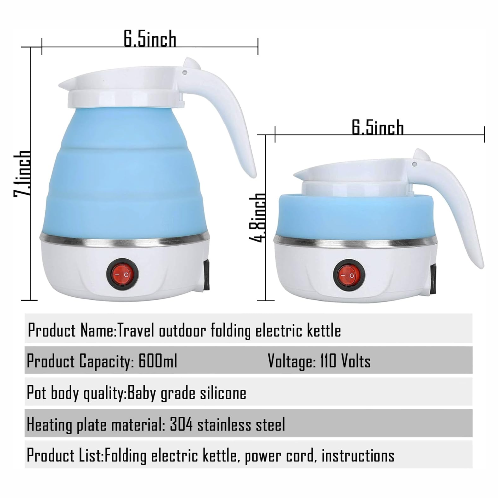 Hervidor Agua Eléctrico Plegable Silicona 600ml 600W Portátil Viaje